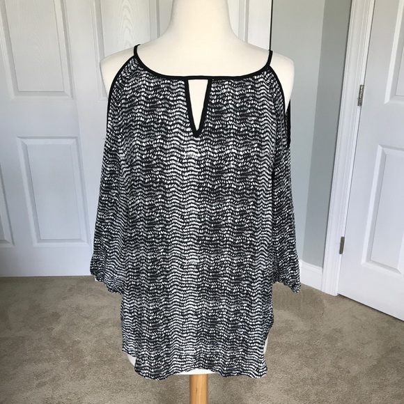 Apt. 9 Tops - Black and White Chiffon Cold-Shoulder Blouse Apt. 9 Tops - Black and White Chiffon Cold-Shoulder Blouse